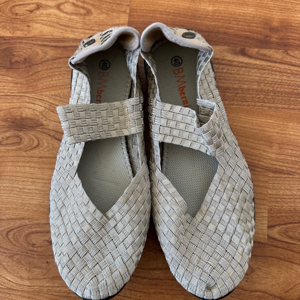Bernie Mev Metallic Silver Woven Flats
